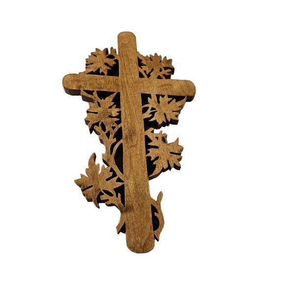Hand Carved Wooden Cross Recycled From Light Fixture Material 2009 - Picture 1 of 5